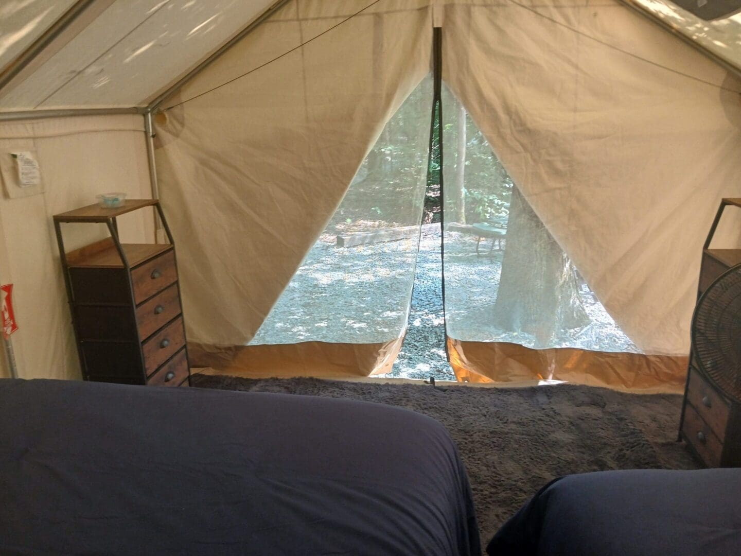 Inside view of a glamping tent.